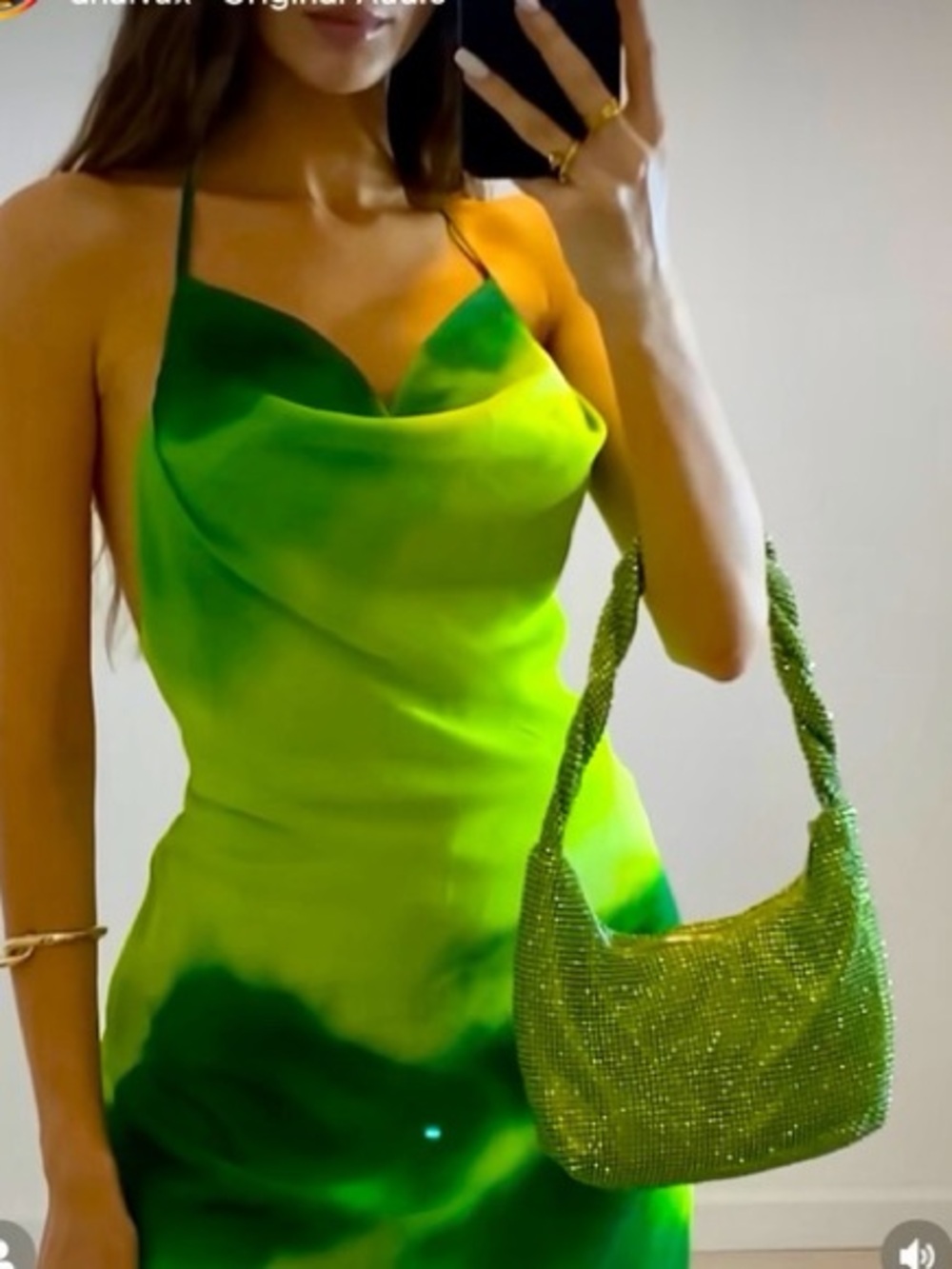 💚 ZARA Sparkly Green Rhinestone Mesh Shoulder Bag Y2K Going Out Purse ✨ McBling